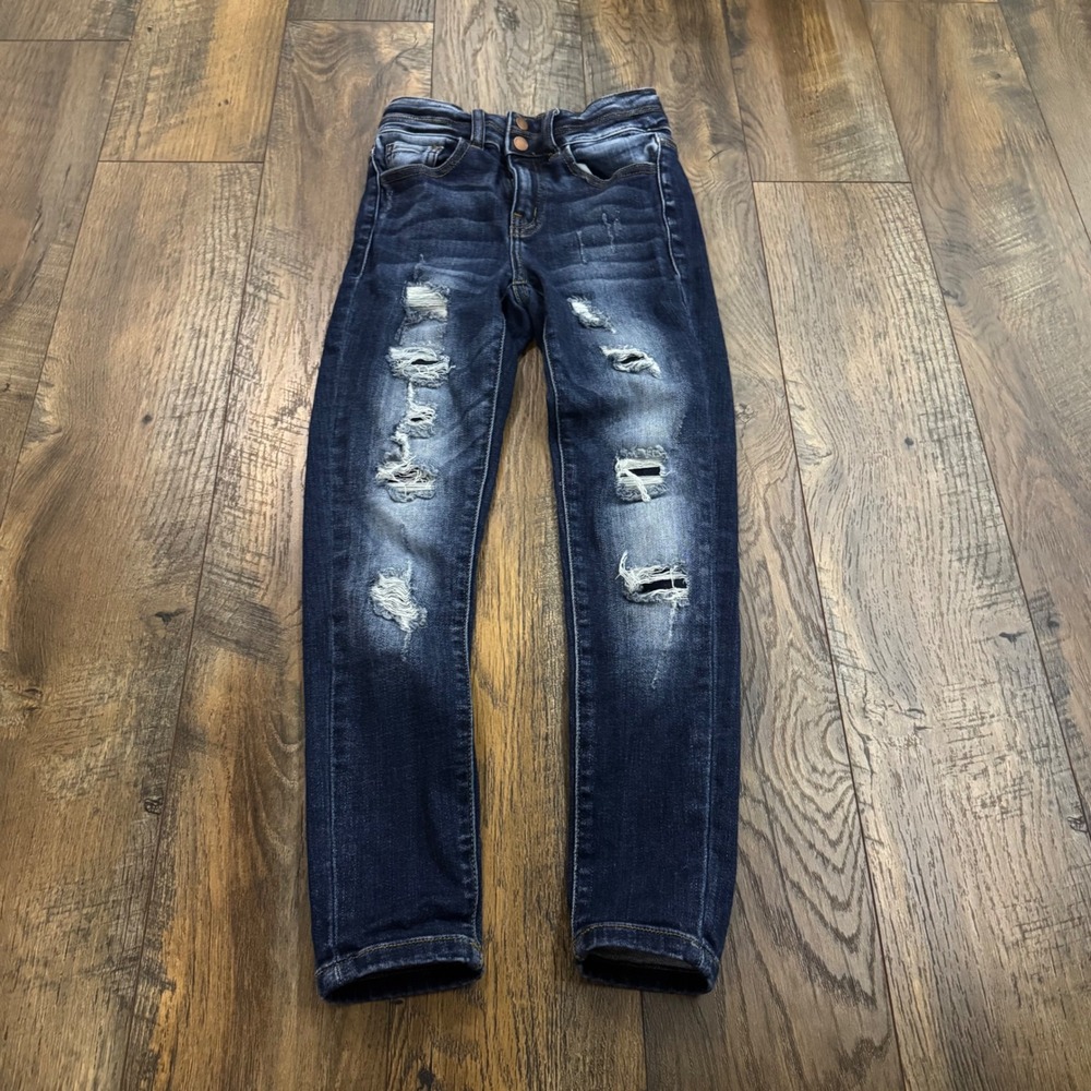 KanCan Signature Girls 10 Distressed Skinny Jeans Dark Wash Stretch Adjustable